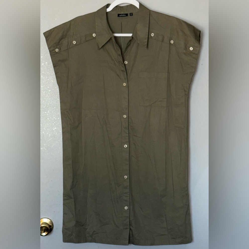 Kate Spade Saturday Cap Sleeve Olive Green Button Down Mini Shirt Dress M